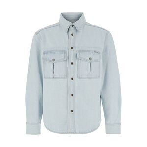 After Pray Men Light Blue Shirt With Chest Pockets And Logo Patch In Denim Man